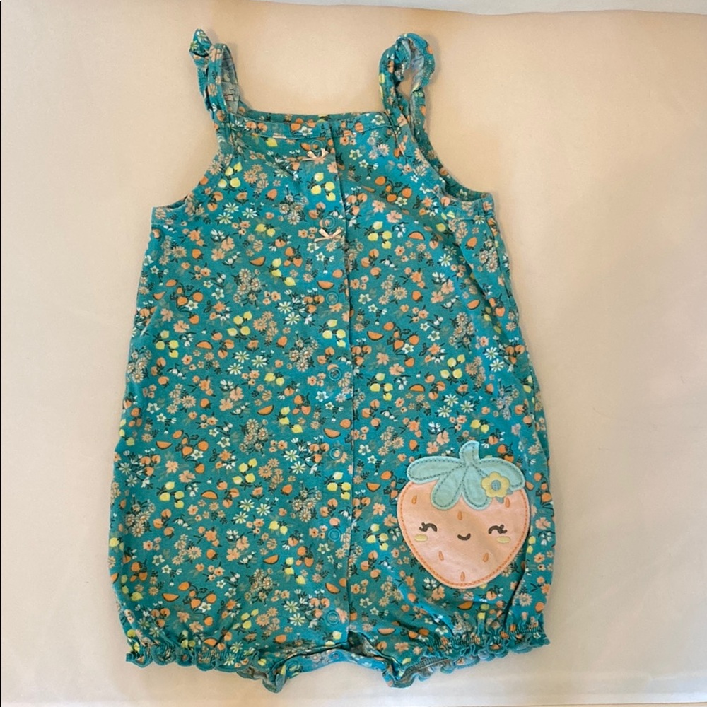 Floral Blue Baby Romper with Cute Patch